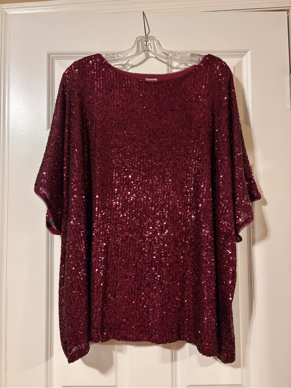 Anne Klein Burgundy Sequin Short Sleeve Top
